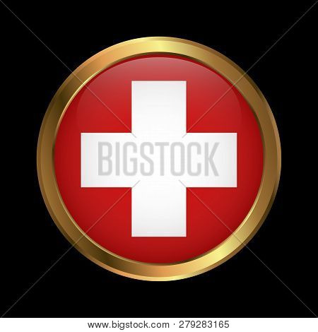 Flag Of Switzerland. Brush Painted Flag Of Switzerland. Hand Drawn Style Illustration With A Grunge 