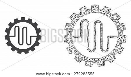 Polygonal Mesh Pipe Service Cog And Flat Icon Are Isolated On A White Background. Abstract Black Mes