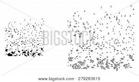 Polygonal Mesh Powder Participles And Flat Icon Are Isolated On A White Background. Abstract Black M