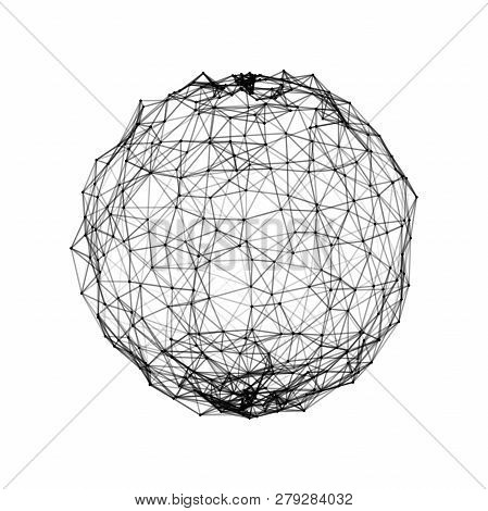 Abstract 3D Sphere Made Of Points. Futuristic Technology Style. Abstract Vector Mesh Distorted Spher