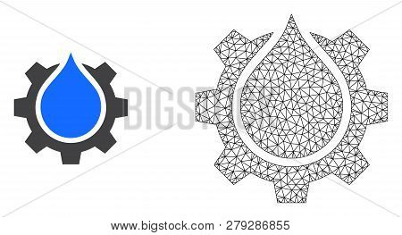 Polygonal Mesh Water Gear Service And Flat Icon Are Isolated On A White Background. Abstract Black M