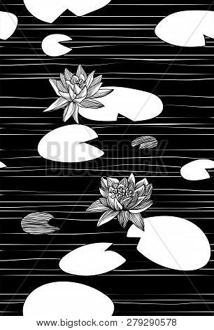 Seamless Pattern Of Beautiful Flowers In The Pond.