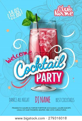 Cocktail Party Poster In Eclectic Modern Style. Realistic Cocktail
