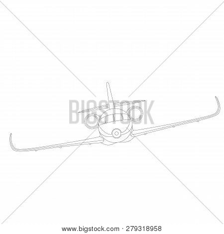 Jet Plane, Vector Illustration , Lining Draw, Front Side