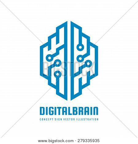 Abstract Human Digital Brain - Business Vector Logo Template Concept Illustration. Creative Idea Sig
