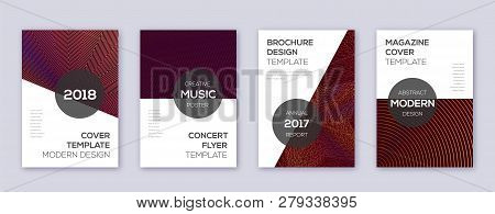 Modern Brochure Design Template Set. Orange Abstract Lines On Wine-red Background. Beauteous Brochur