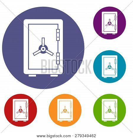 Fafe Icons Set In Flat Circle Reb, Blue And Green Color For Web