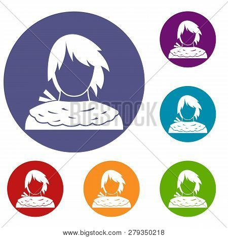 Male Shorn Icons Set In Flat Circle Reb, Blue And Green Color For Web