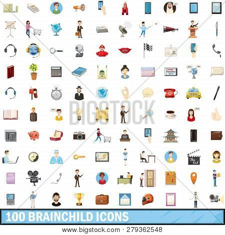 100 Brainchild Icons Set In Cartoon Style For Any Design Illustration
