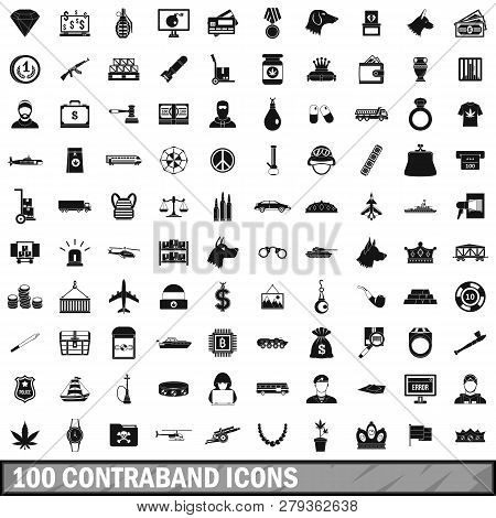 100 Contraband Icons Set In Simple Style For Any Design Illustration