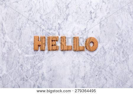 Letters Tasy Cookies Hello On Marble Background