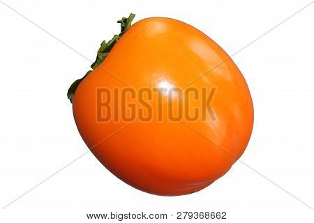 Uicy Persimmon Fruit On An Isolated White Background. Very Tasty Fruit.