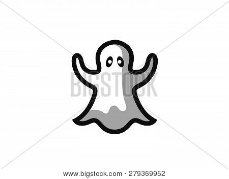 White Cute Ghost Flying For Funny Halloween Logo