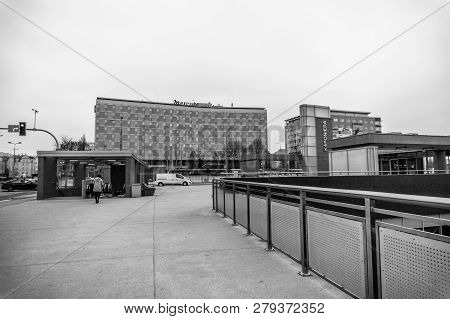 Poznan, Poland - November 21, 2018: Metal Barrier Leading To The Kaponiera Underground Passage Entra