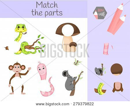Compliance With Childrens Educational Game. Match Animal Parts. Find The Missing Puzzles