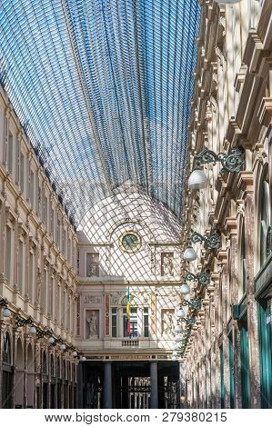 Brussels, Belgium. August 2, 2015. A Long Corridor Of The Historic Galleryies Royal St Hubert