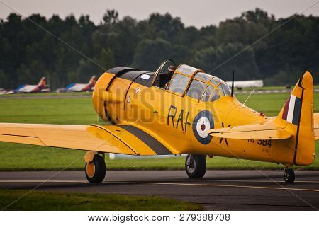 Radom / Poland - 08.25.2018: T6 Harvard Is Taxiing For Take Off Before The Display Flight