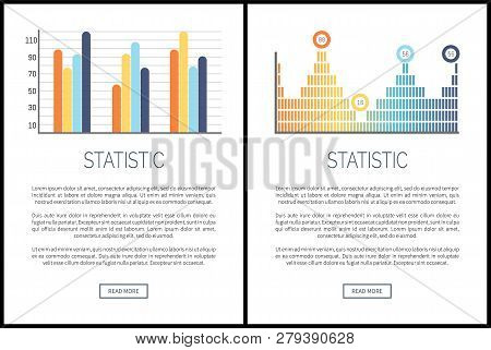 Statistics Infocharts And Infographics Web Pages Set Vector. Graphs With Explanatory Text Sample, Nu