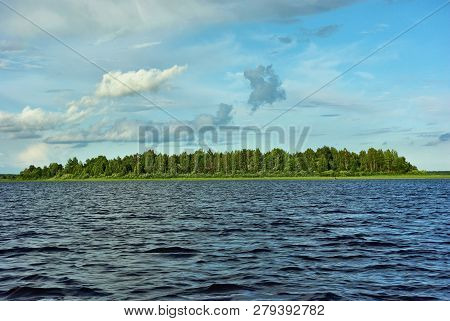 In The Middle Of Seliger Lake, Picturesque View From The Boat, Including Forest In The Distance. Tve