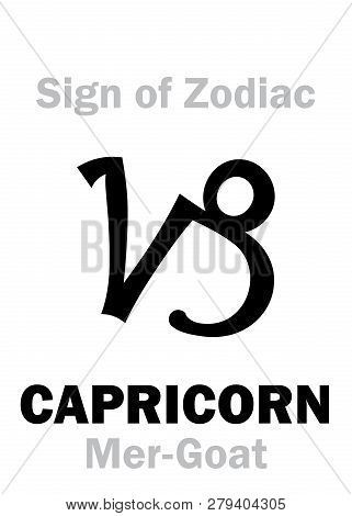 Astrology Alphabet: Sign Of Zodiac Capricorn (the Mer-goat). Hieroglyphics Character Sign (single Sy