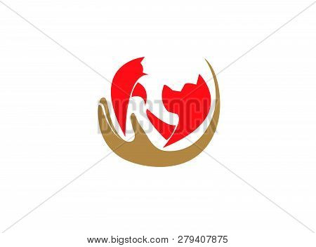 Big Family Hand Caring Pets, Dog And Cat Logo