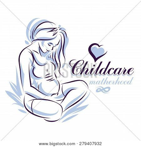 Pregnant Female Beautiful Body Outline, Mother-to-be Drawn Vector Illustration. Medical Center For P