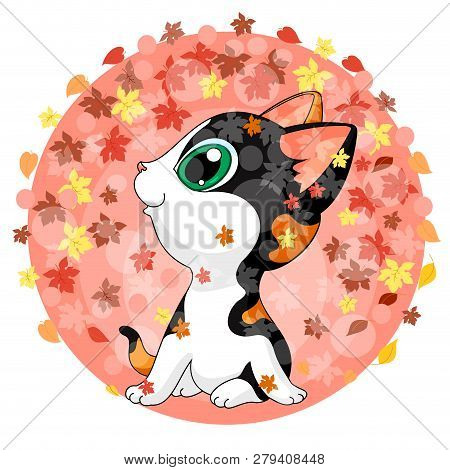 Kitten Cute Cat Red Autumn Background Vector