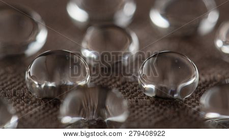 Water Droplets On Moisture Resistant Fabric Close Up