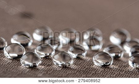 Water Droplets On Moisture Resistant Fabric Close Up