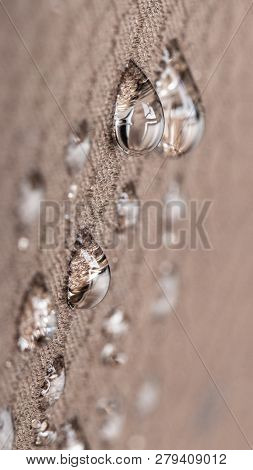 Water Droplets On Moisture Resistant Fabric Close Up