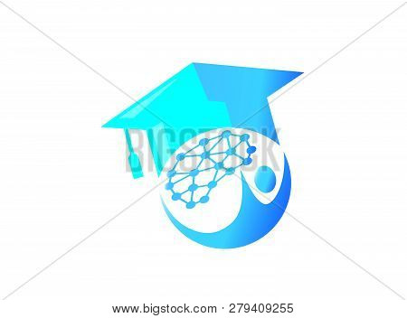 Graduation Hat In Technology Brain Success Logo