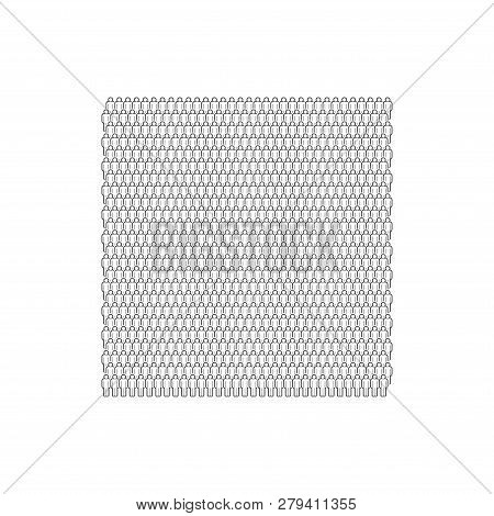 Large Group Of People. Monochrome Vector People Crowd Made Of Simple Line Icons.