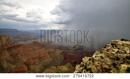 Rain Over Grand Canyon At Desert Tower