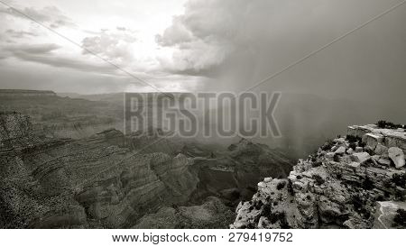 Rain Over Grand Canyon At Desert Tower