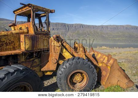 An Abandoned Loader In The Eastfjords Of Iceland.