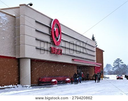 Bemidji, Mn - 27 Dec 2018: Entrance To Target Retail Store During A Winter Snow Storm In Northern Mi