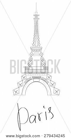Vector Illustration Of Eiffel Tower Silhouette Paris.