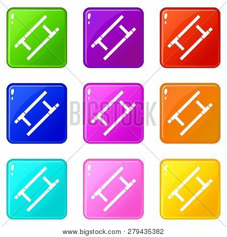 Tonfa Icons Of 9 Color Set Isolated Illustration