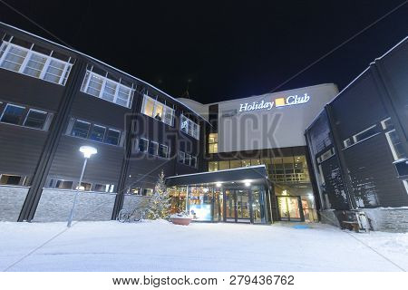 Editorial: Kuusamon City, Finland, 27th December 2018. Holiday Club Kuusamon Tropiikki With Heavy Sn