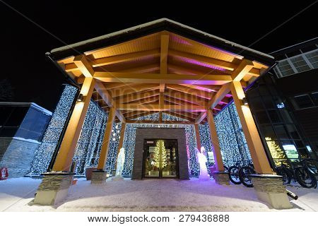 Editorial: Kuusamon City, Finland, 27th December 2018. Holiday Club Kuusamon Tropiikki With Heavy Sn