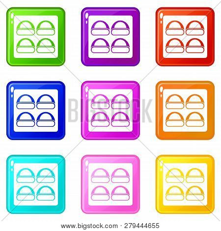 Different Sushi Icons Of 9 Color Set Isolated Illustration
