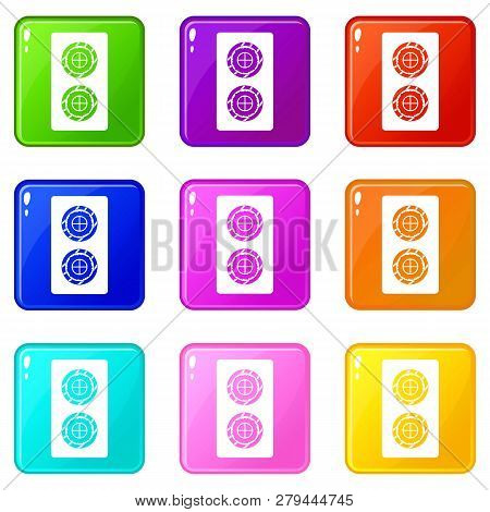 Fish Roll Icons Of 9 Color Set Isolated Illustration