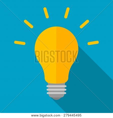 Light Bulb With Long Shadow. Vector Flat Illustration.