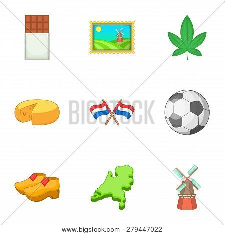 Netherlands Attraction Icons Set. Cartoon Set Of 9 Netherlands Attraction Icons For Web Isolated On 
