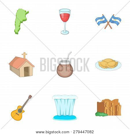 Attraction Argentina Icons Set. Cartoon Set Of 9 Attraction Argentina Icons For Web Isolated On Whit
