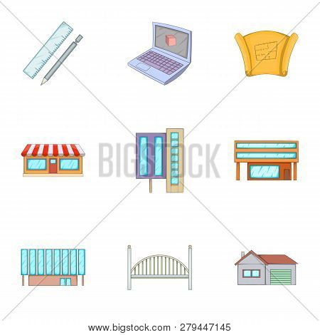 Construction Work Icons Set. Cartoon Set Of 9 Construction Work Icons For Web Isolated On White Back