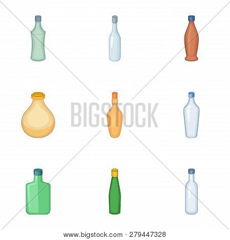 Emprty Bottle Of Alcohol Icons Set. Cartoon Set Of 9 Emprty Bottle Of Alcohol Icons For Web Isolated