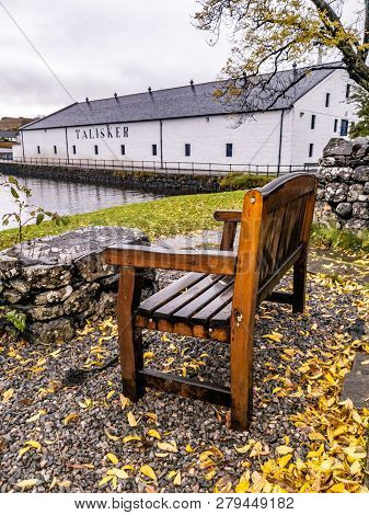 Isle Of Skye , Scotland - October 10 2018: Talisker Distillery Is An Island Single Malt Scotch Whisk