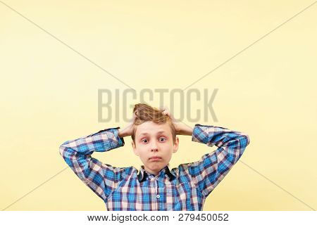 Omg Unbelievable Shock Amazement. Dumbfounded Boy With Wide Open Eyes Over Yellow Background, Advert