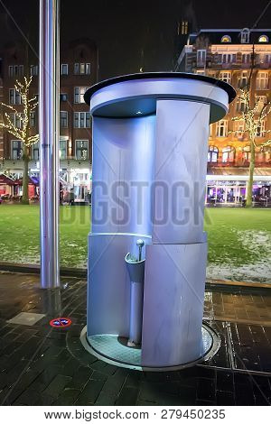 Amsterdam, Netherlands - February 9, 2018: Open Air Pissoir (urinals) Public Toilet For Men, So-call